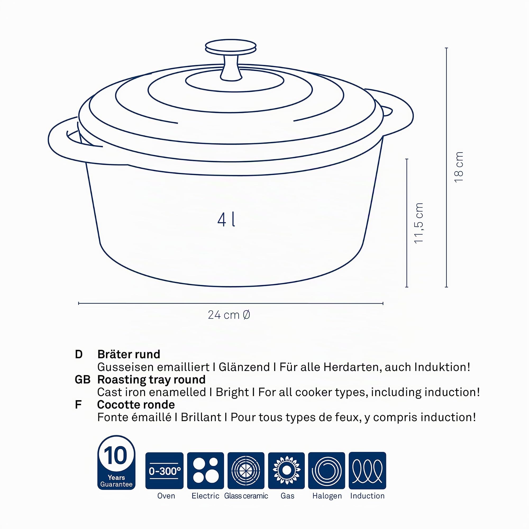 kela Cocotte en fonte ronde 3,8 litres, Dutch Oven CALIDO, Cuve en fonte à induction avec couvercle, émaillée, rouge