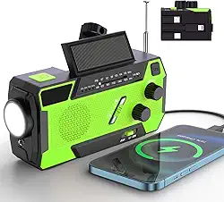 Rádio de Emergência Portátil com Manivela, NOAA, Alimentação Solar e Bateria 7400mAh, AM/FM, Cabo Carregador 3 em 1 para Sobrevivência (verde)