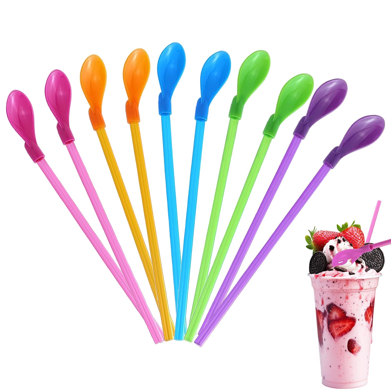 10 Pieces Slush Straws, Slushie Straws, Colored Straw Spoon, Reusable Straws Spoon Suitable, for Cocktails Coffee Milkshake Slushie
