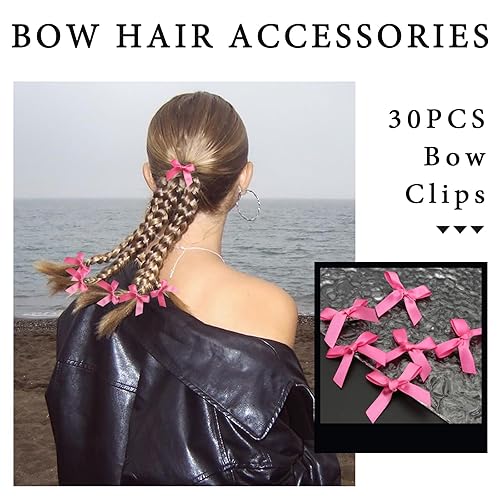 Vista 13 de 30 piezas de pinzas para el cabello con lazo de raso rosa, accesorios para el cabello con lazo de raso mini, lindos lazos para el cabello, barretas