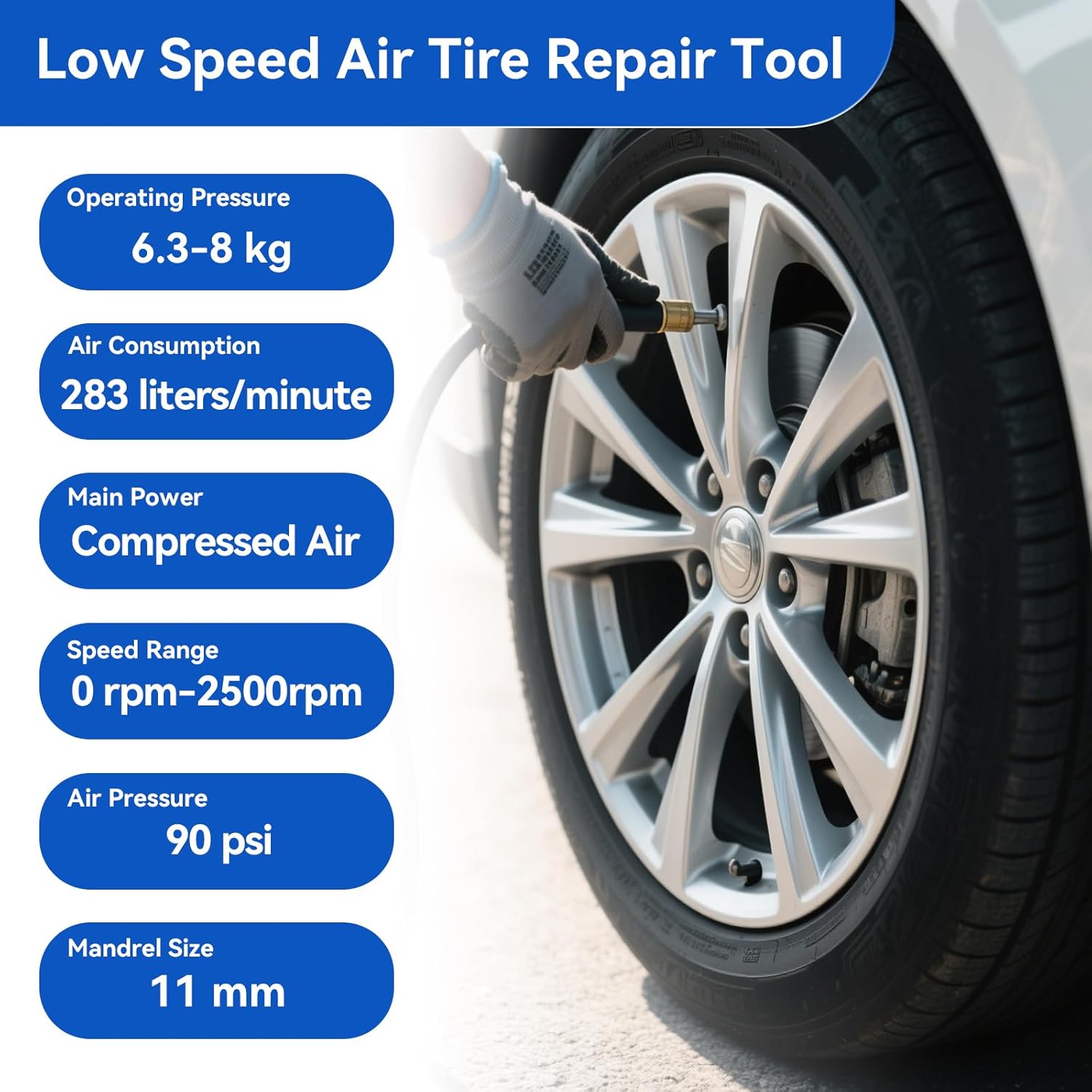 Air Tire Restoration Polish Patch Tools Kit Heavy Duty - Include 2500rpm Low Speed Air Tire Buffer, Tire Inner Liner Scraper, Patch Roller, Tungsten Steel Buffing Wheel