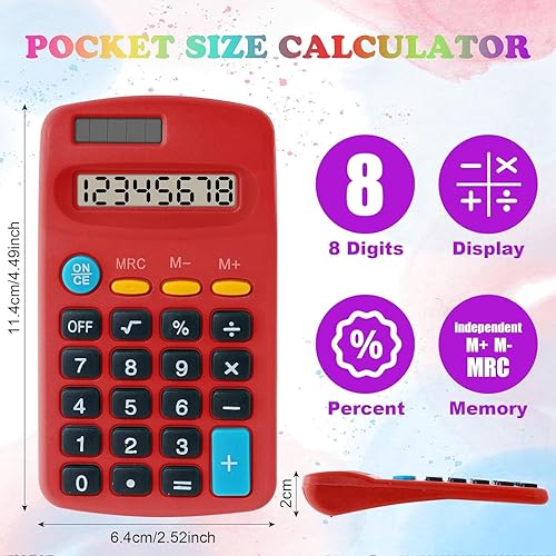 Miniatura 3 de Paquete de 20 calculadoras de bolsillo, mini calculadoras, calculadoras básicas de tamaño de bolsillo, calculadoras de escritorio de batería solar
