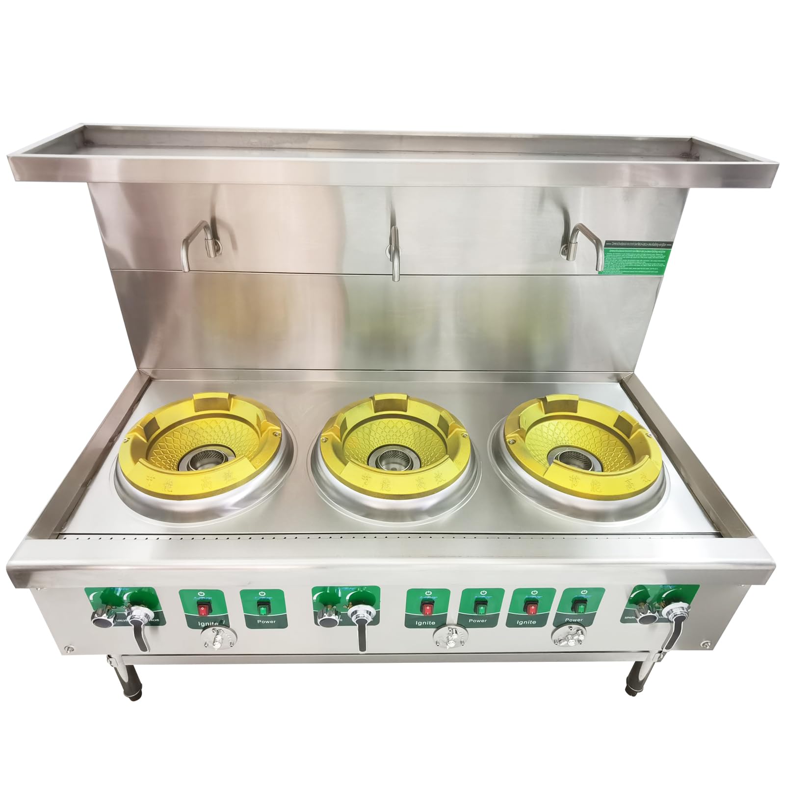 HQHAOTWU 13'' Commercial Gas Stove, Triple Burner, Open Style, 25000W, Stainless Steel, LPG & Natural Gas