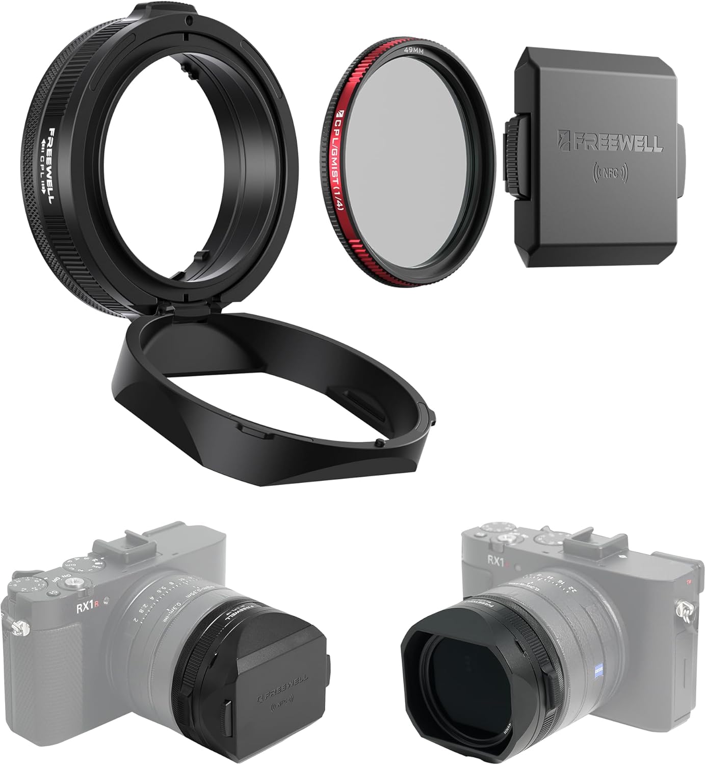 Freewell The Real Lens Hood - CPL/Mist Filter, Flipable, Touchless Operation for Sony RX1R III (Black)