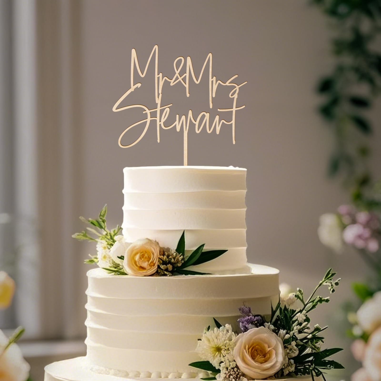 Party to Be Personalized Mr & Mrs Wedding Cake Topper with Custom Bride and Groom's Last Name Anniversary Cake Decoration in Wood