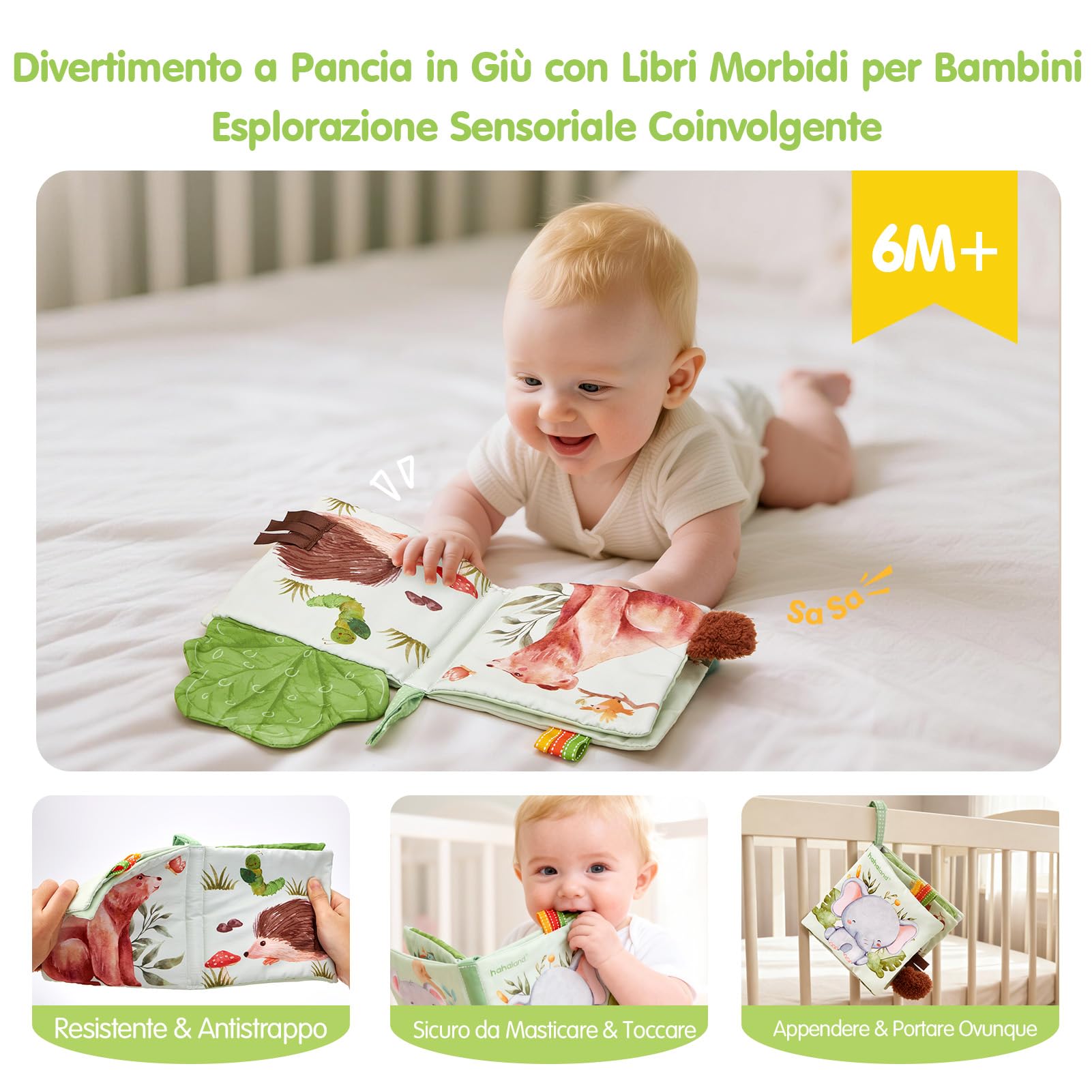 hahaland Regalo Nascita Bimba Bimbo - 9 in 1 Set Neonato Regalo Nascita con Libri Stoffa & Polso e Calzini Sonaglio Sensoriali & Mussole Neonato - kit Neonato per Baby Shower Unisex