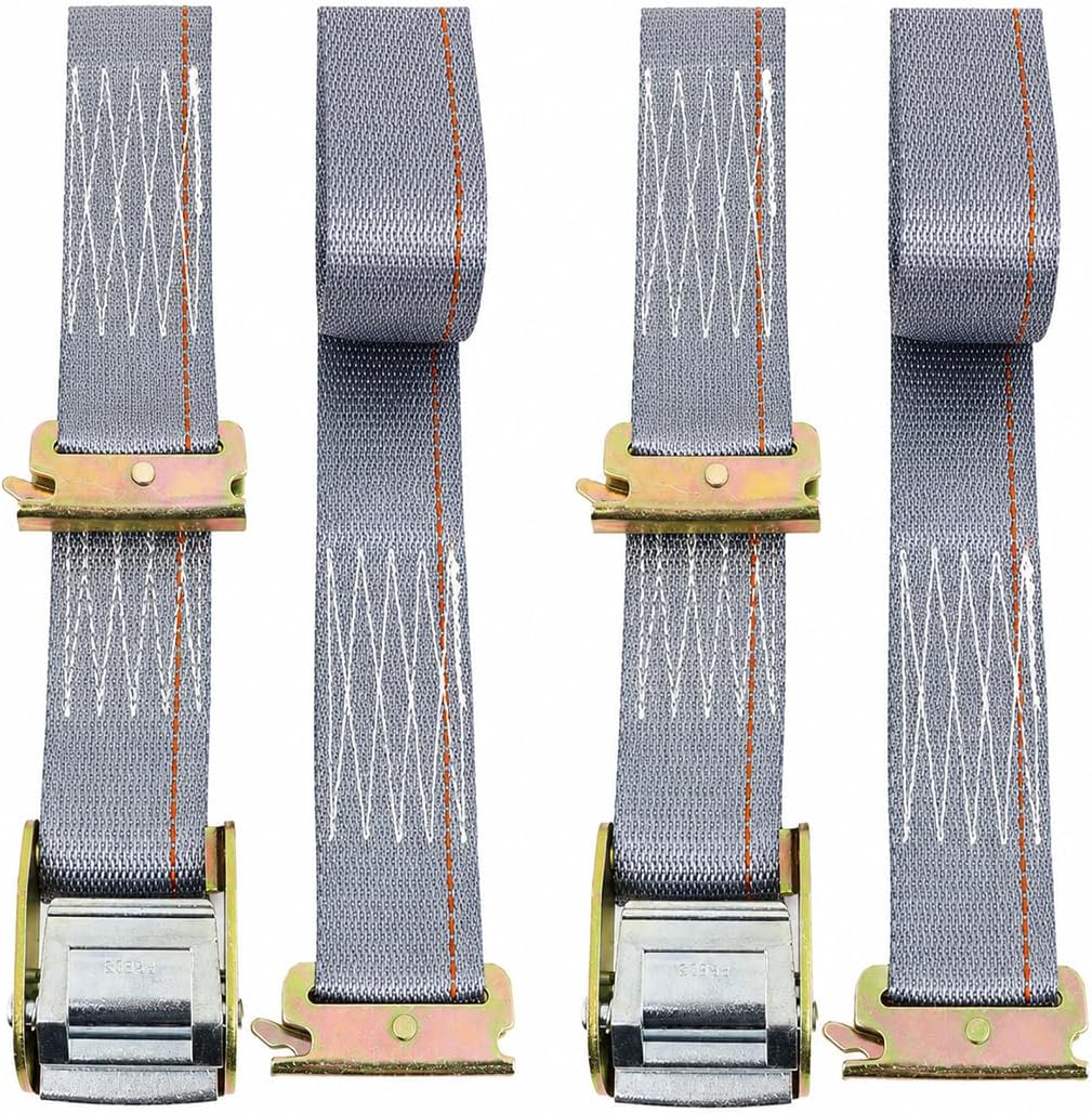 BoxerTool E Track Straps - Cam Buckle Logistic Tie Down - 2" x16' Gray Straps - Industry Standard - 3,000lb Capacity Strap - Box Truck Straps, Enclosed Trailer, Cargo Tie Down Straps 2 Pack