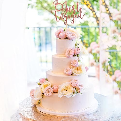 Miniatura 4 de Just Engaged - Decoración de pastel para decoración de fiesta de compromiso, letrero de anillo de compromiso, decoración de pastel de despedida de