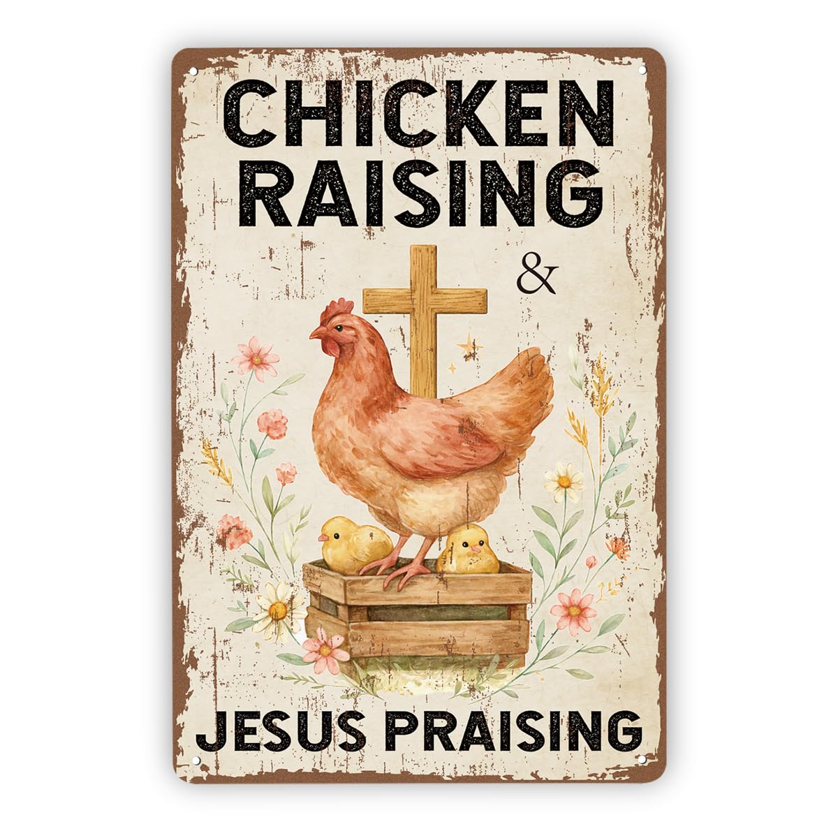 Chicken Raising Jesus Praising Tin Sign, 7.9x11.8in