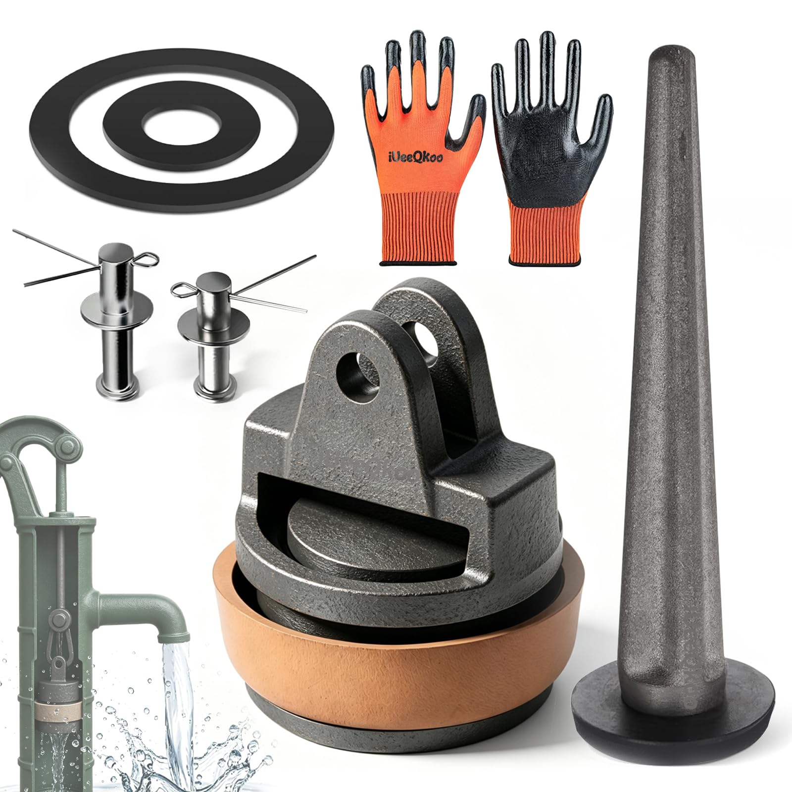 Ersatzkolben für Schwengelpumpen Typ 75,Kolben Komplett mit Nasenstechventil Bolzen Satz Ledermanschette Dichtungsring,Handschwengelpumpe Handpumpe Typ 75 für Wasserpumpen Pumpendichtung,Gartenpumpe