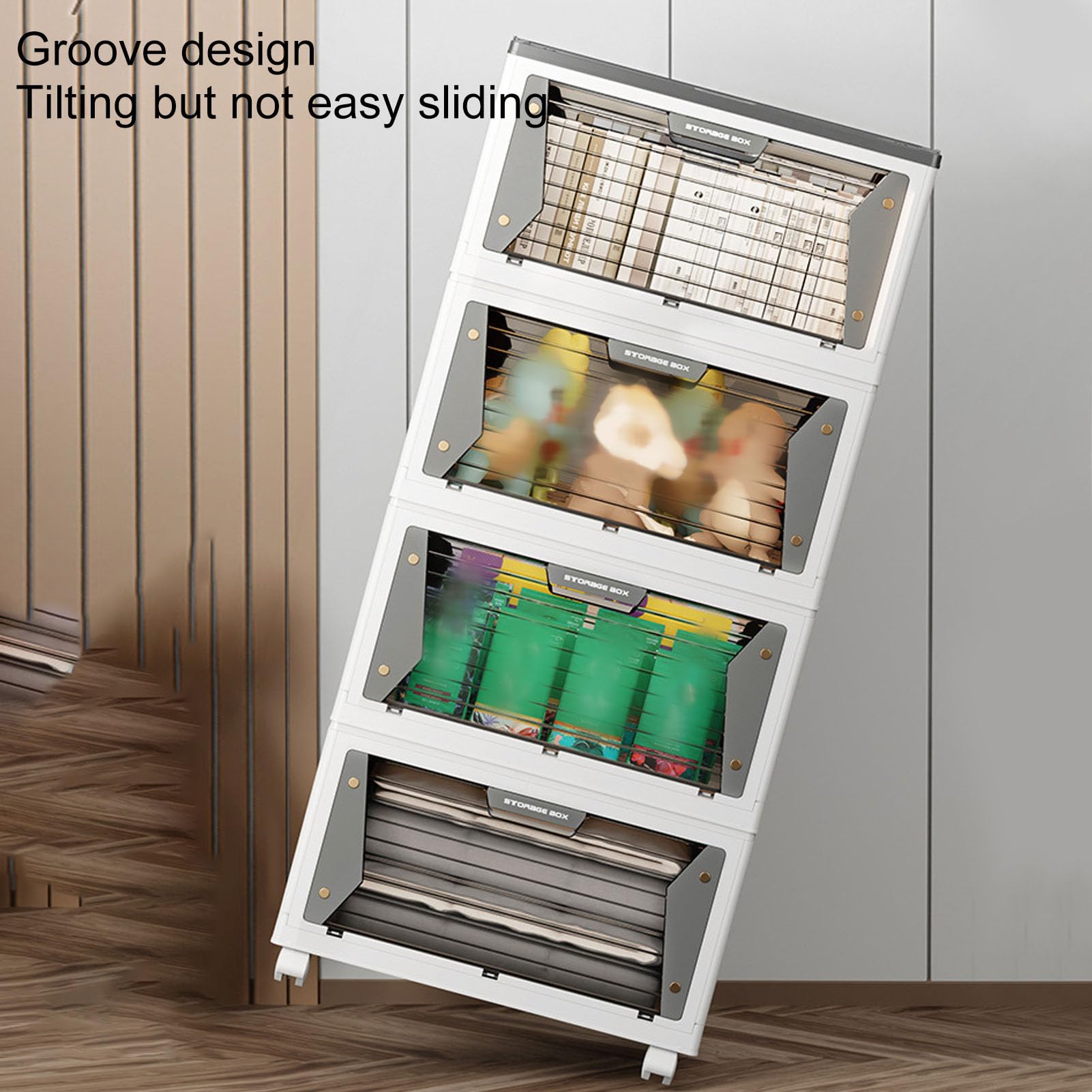 Cocoarm Contenitore Portaoggetti Scatola Portaoggetti Pieghevole in PP Grande capacità 5 Porte di Accesso Chiusura Magnetica Impilabile con Ruote per il Campeggio del Bagagliaio di Casa (5 strati)