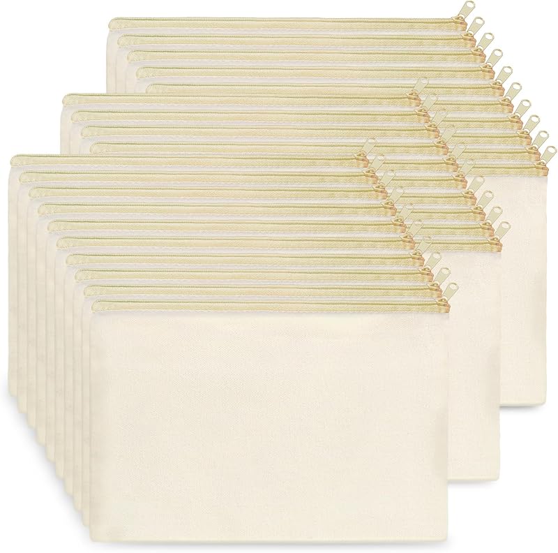 Koolmox Pacote com 30 Necessaires de Lona Bege com Zíper para Cosméticos e Organização