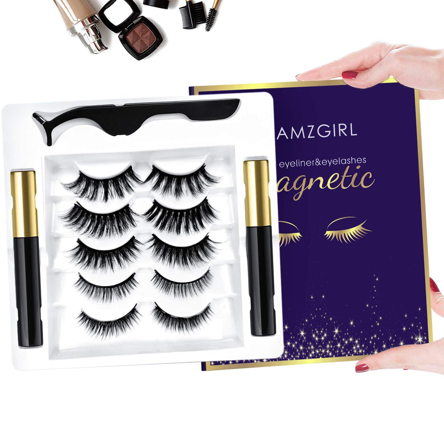 Magnetic Eyelashes with Eyeliner Kit 3D Magnetic Eyelashes Kit with 5 | amzdealz