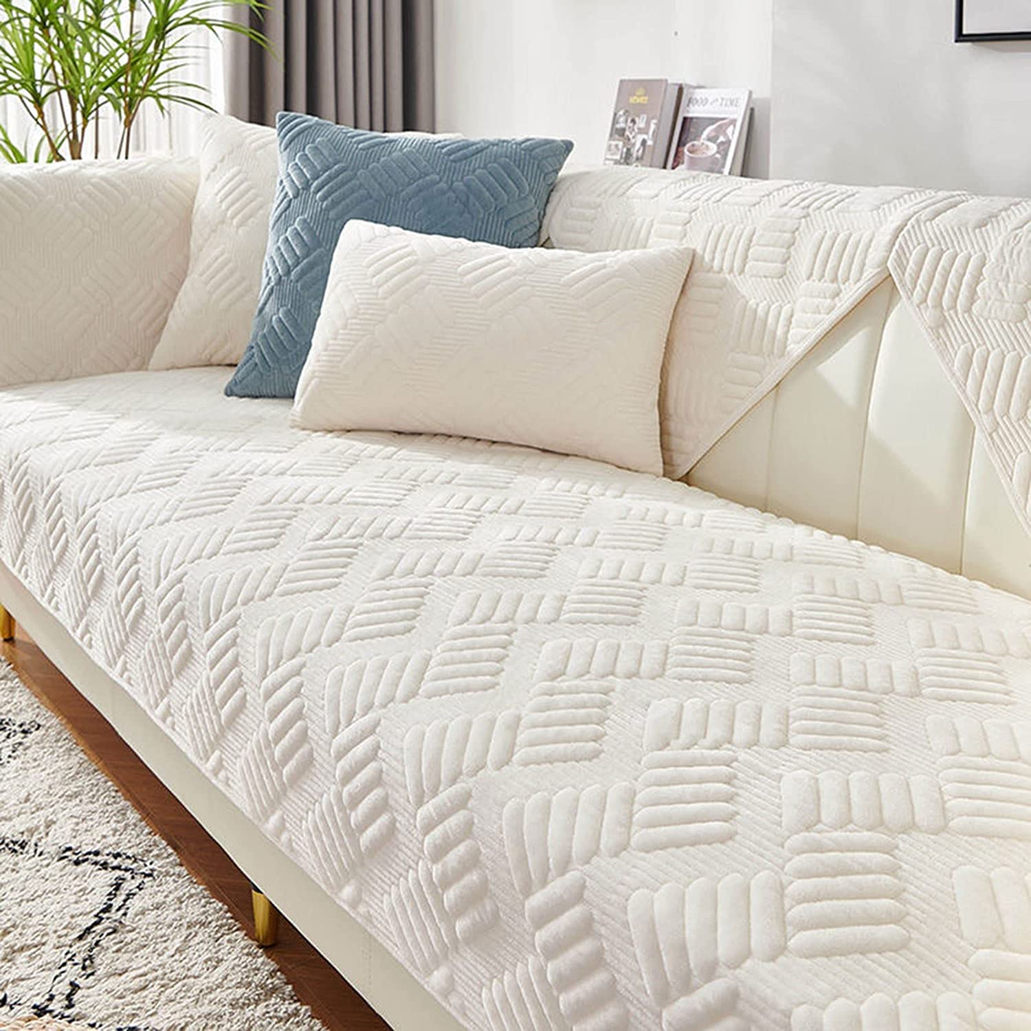 Sofa Slipcover Corner 3/2/1/4 Seater Sofa Cover L Shape Couch Cover Velvet Thick Sofa Protector Anti-slip Reversible Quilted Corner Slipcovers Washable for Sectional Couch ( Color : D , Size : 110x210