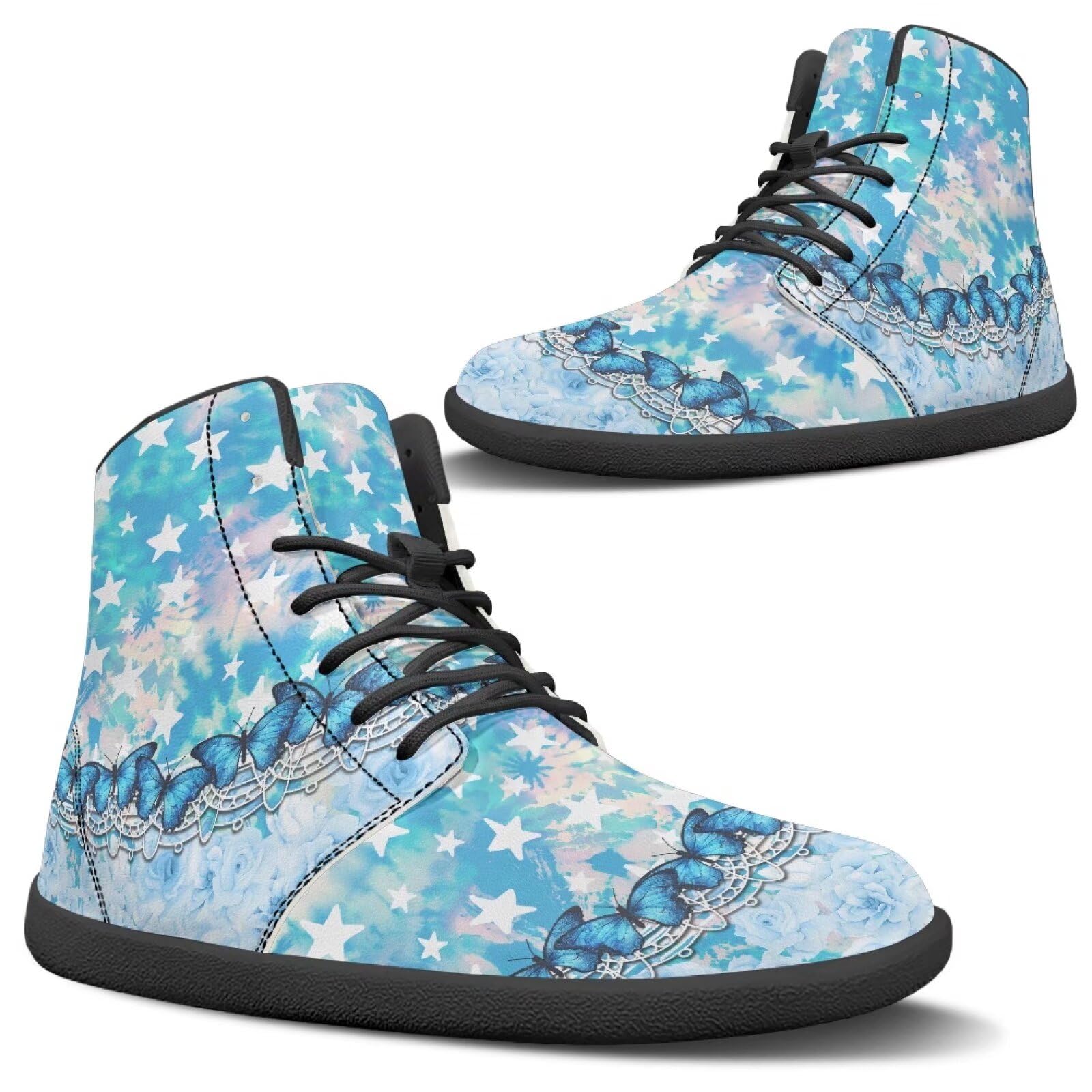 Fuxowvby Star Blue Butterfly Wide Fashion Barefoot Women Casual Zero Drop Running Workout Soft Play Training Sneaker for Ladies Waterproof Non-Slip Cross-Trainer for Womens Black US 13.5