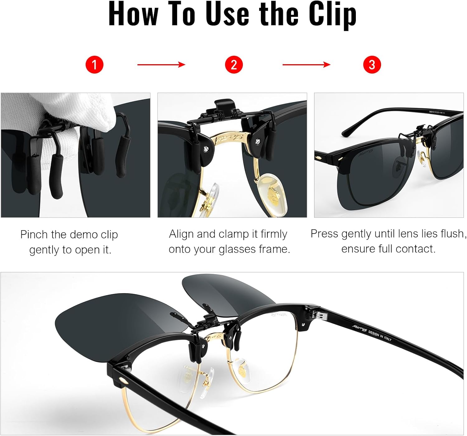 MERRY'S Polarized Clip on Sunglasses Flip Up Metal Clip Attachments for Prescription Glasses