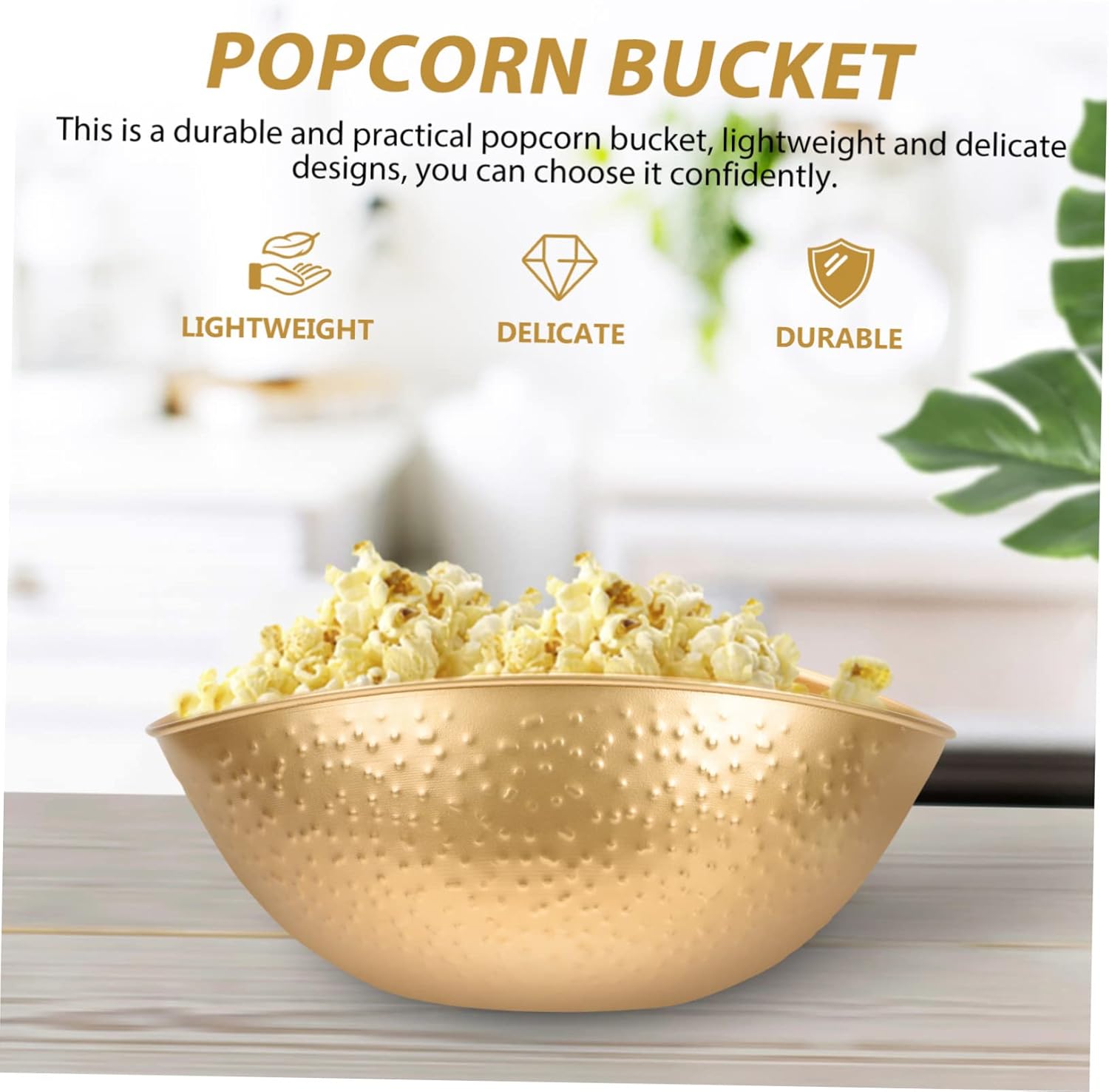 Mobestech 2pcs Decorative Popcorn Bucket for Parties Vintage Gold Snack Container for Home Kitchen Festivals and Boys and Girls Birthdays Easy to Store