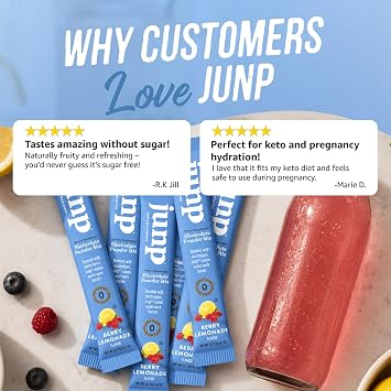 JUNP Sugar Free Electrolytes Powder Packets for Water Instant Hydration Packets with Salt & Potassium, Zero Calorie No Carbs No Sugar Electrolyte Drink Mix Sticks, Keto Friendly Berry Lemonade, 20 ct