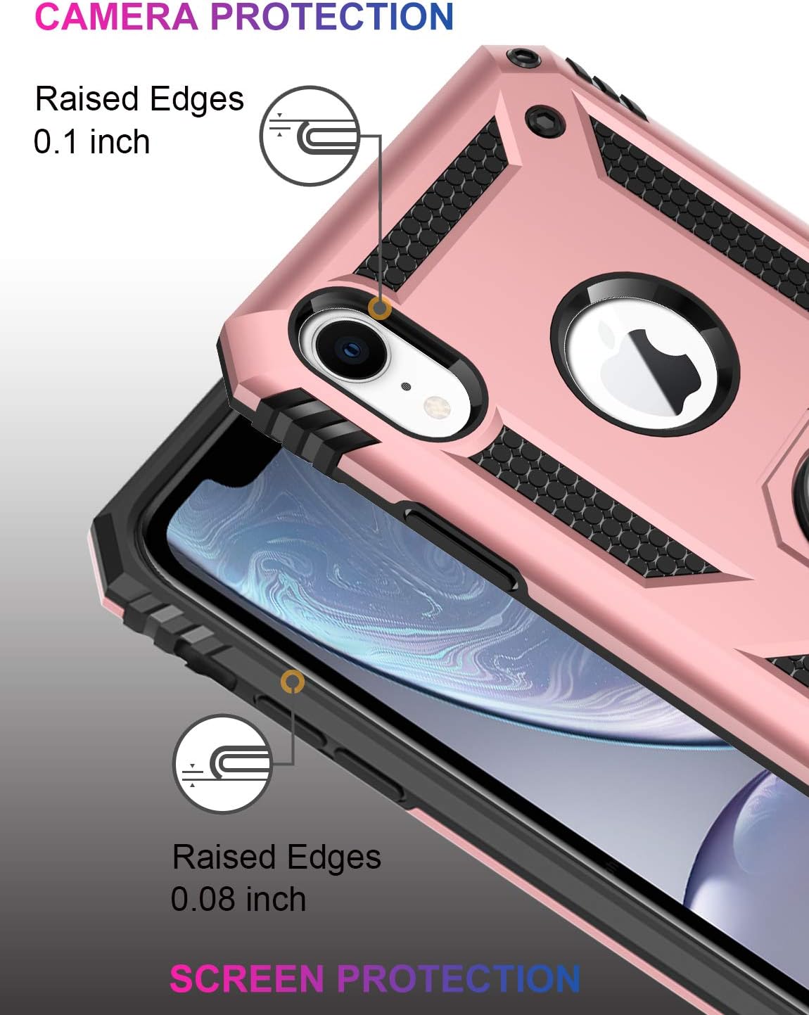 iPhone XR Case,15ft Drop Tested,LUMARKE Military Grade Shockproof Dual Layer Hard Plastic and Soft TPU Cover with Metal Kickstand Protective Phone Case for iPhone XR Brass