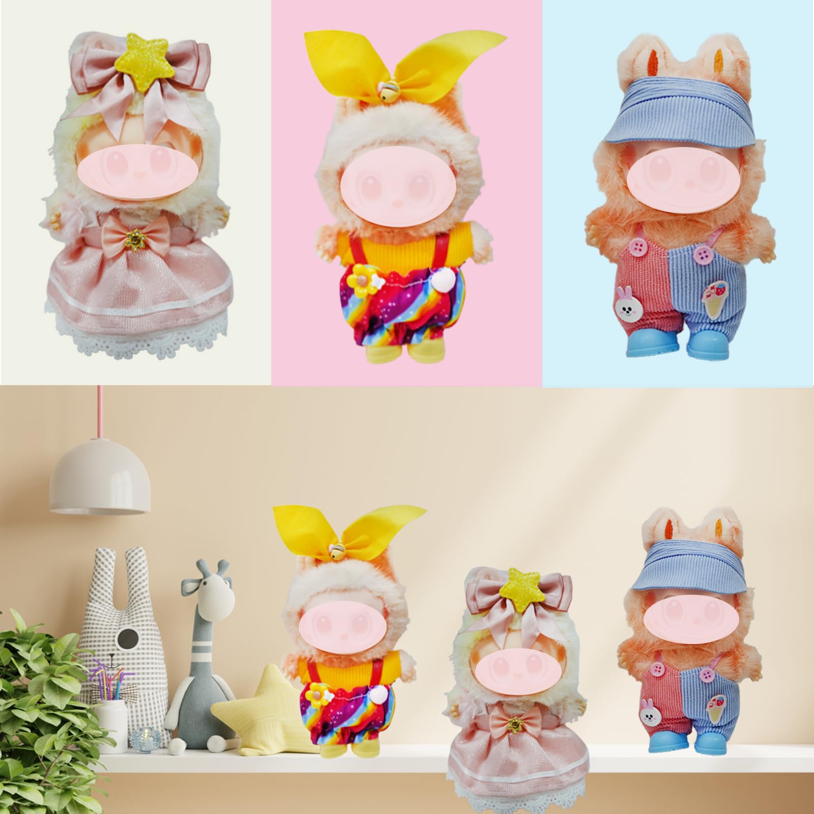 3 Sets of Cute Doll Clothes Suit for Labubu Doll Plush Clothes for 17cm Doll - Image 2
