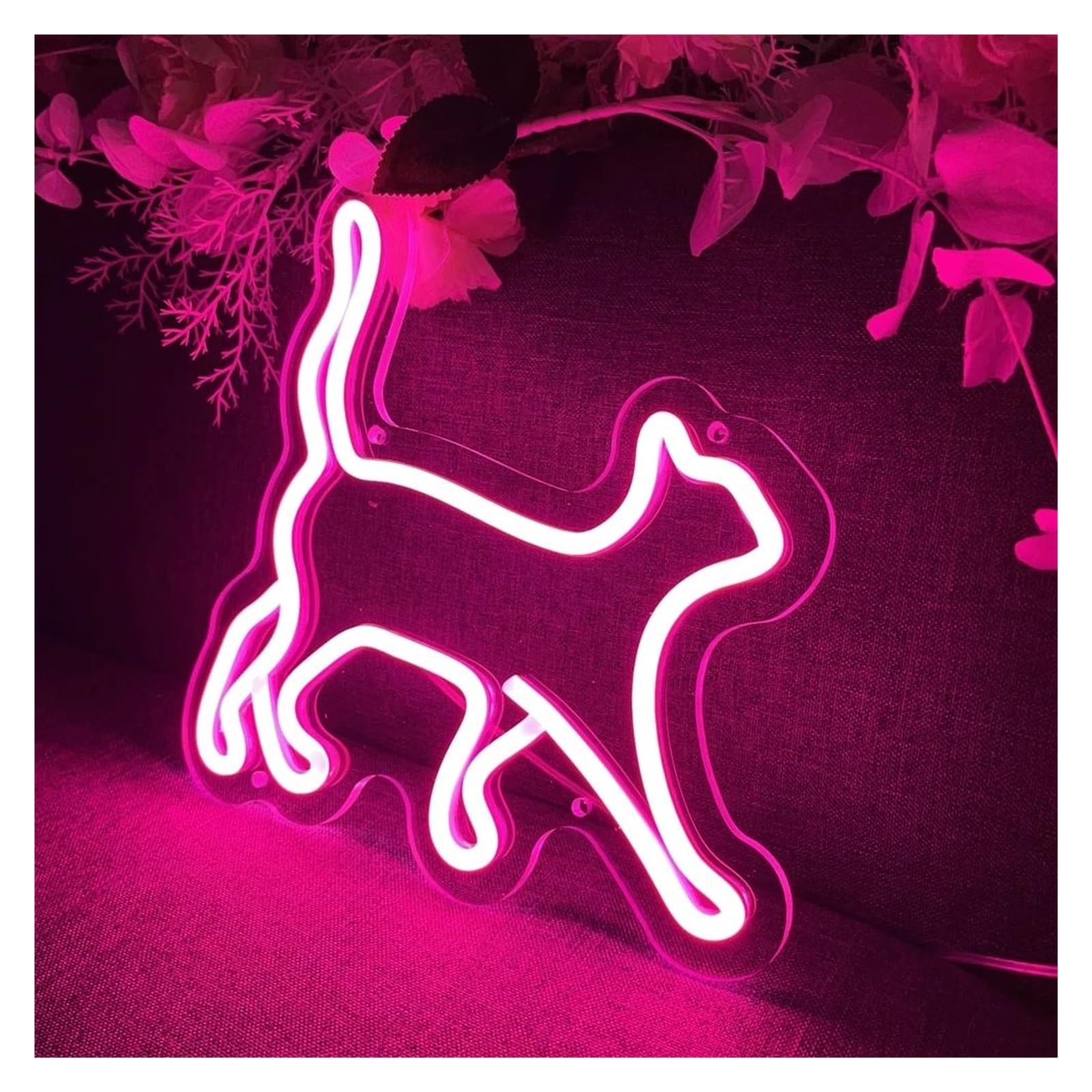 LED néon signe Panneau Néon Chat Alimenté Par USB, Panneau De Nuit À Intensité Variable, Pour Chambre À Coucher, Décoration Murale De Fête D'anniversaire 20cm×20cm