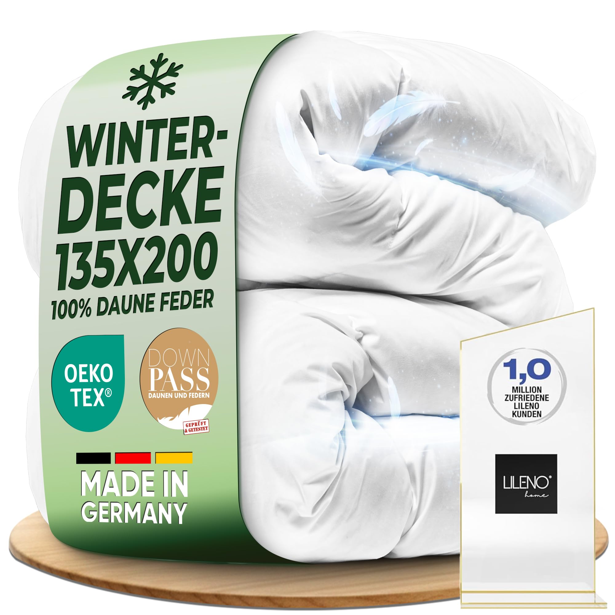 LILENO HOME Premium Winter Feder- und Daunendecke 135x200 - Flüsterleise, Wolkenweiche & Dicke Feder Daunendecke extra warm - Made in Germany, Oeko-Tex & 60°C Waschbar