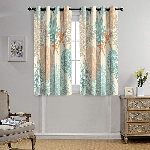 Miniatura 4 de Cortinas opacas con ojales para dormitorio, diseño náutico de animales marinos, conchas marinas con diseño de pez satrfish para sala de estar, 21 x