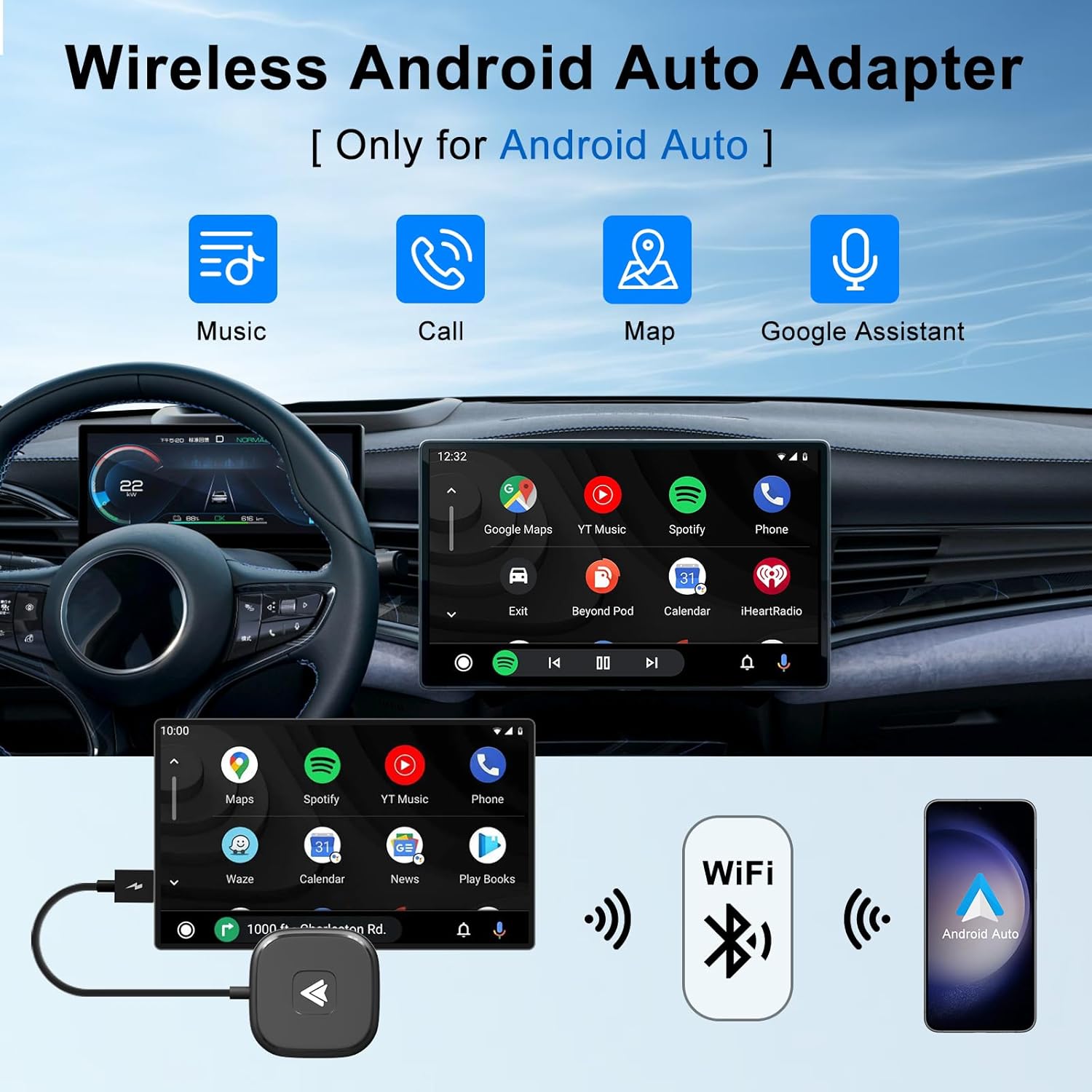 Android Auto Wireless Adapter for Wired Android Auto Cars Converts Wired to Wireless - Easy Setup Plug & Play Seamless Connection Stable and Fast