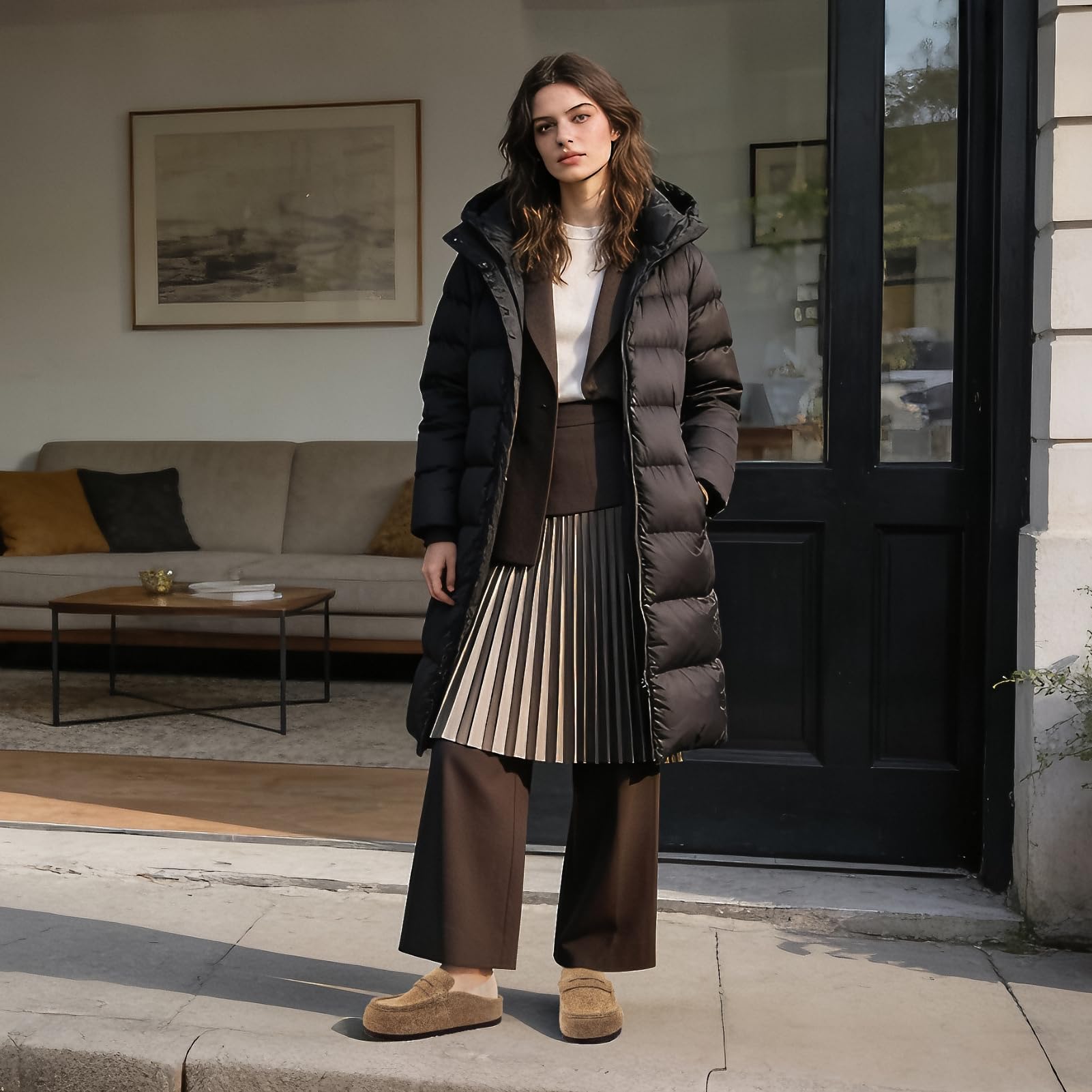 MEIJIANA Wildleder Clogs für Damen Bequeme Pantoletten mit Weiches Kork Fußbett rutschfest Leder Hausschuhe mit Arch Support 37-41 EU