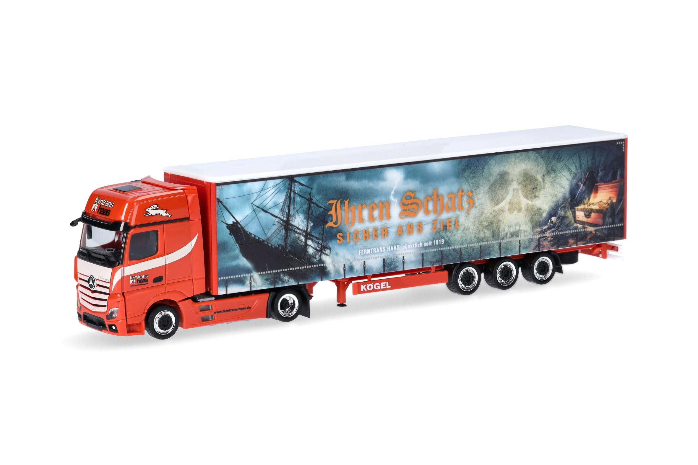 herpa LKW Modell | Mercedes-Benz Actros L Gigaspace Lowlinergardinenplanen-Sattelzug Ferntrans Haas | Miniatur im Maßstab 1:87 | Sammlerstück | Kunststoff