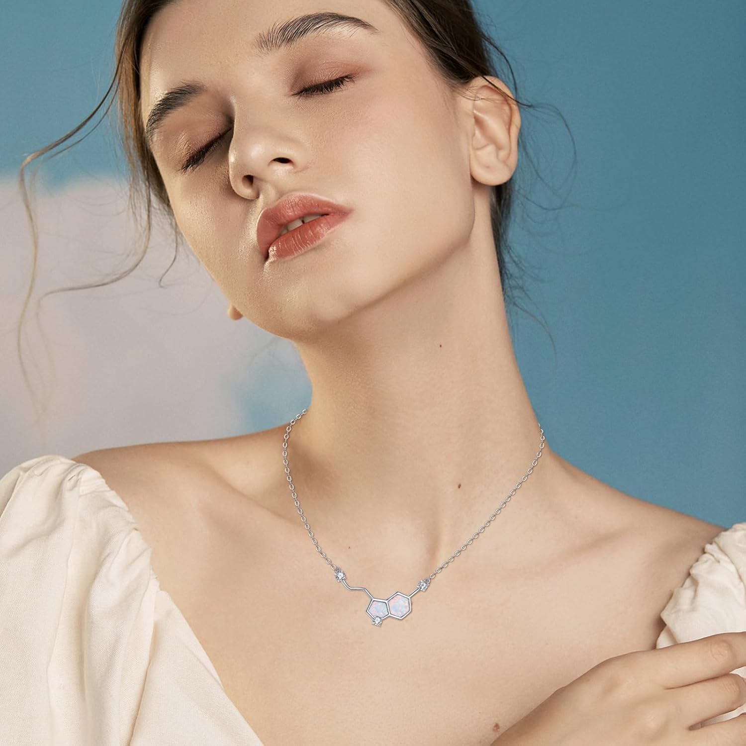 Serotonin Molecule Dopamine Necklace Sterling Silver Chemical Molecules Necklace Jewelry for Women - Image 6