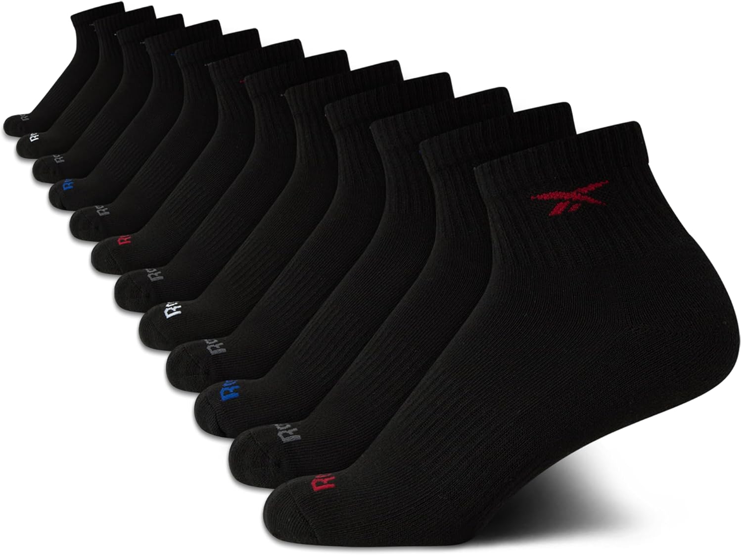 Reebok Boys Quarter Socks - 12 Pack Stretch Performance Quarter Cut Arch Support Cushioned Athletic Socks for Boys