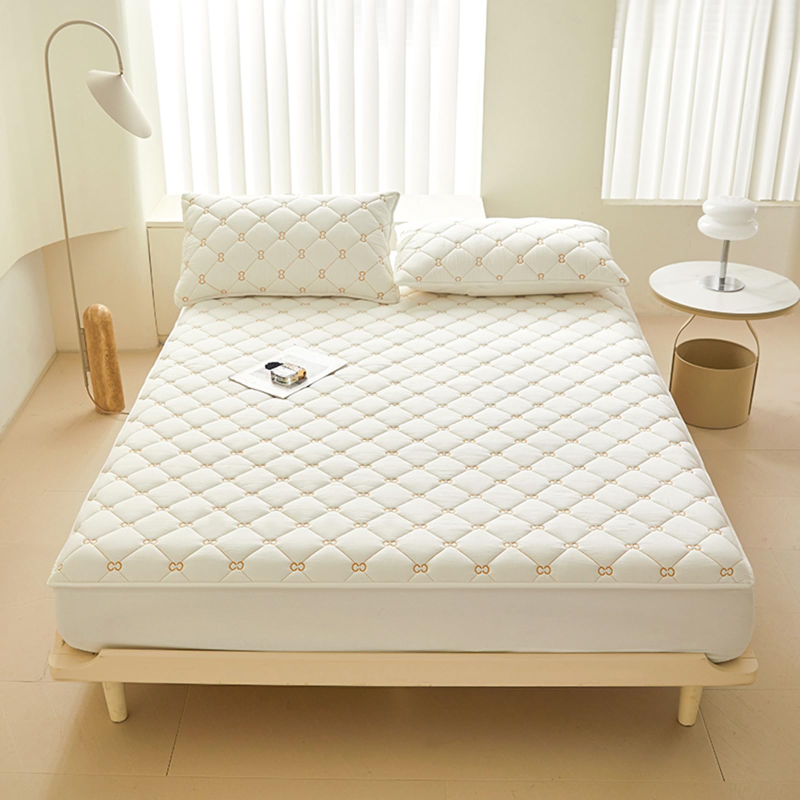 Alèse Protege Matelas 160x190/200 Bonnet 30cm Protégé/Protège Matelas 2 Personnes 70x140,80x200,140x190/200 Surmatelas Matelasse,Broderie,Respirant,Lavable,Coton,Housse/Couvre Matelas (90x190cm,White)
