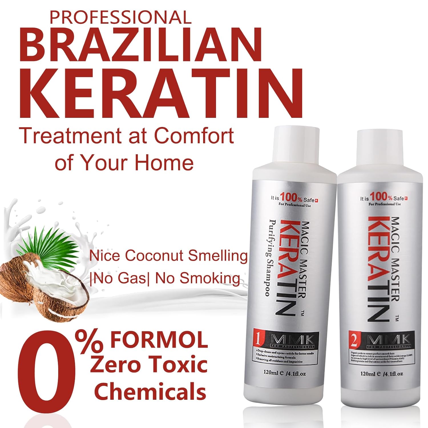 Formaldehyde Free Brazilian Keratin Hair Treatment,Magic Master Keratin 120ml Purifying and Keratin Treatment Without Strong Smelling and Smoking Straighten Smooth Normal Curly Hair(120ml*2) - Image 4