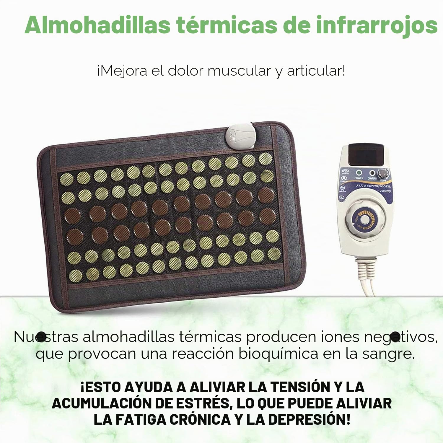 Almohadilla térmica infrarroja lejana de jade natural y turmalina, almohadilla flexible para dolor de espalda corporal, temperatura ajustable (60 x 40 cm), Negro