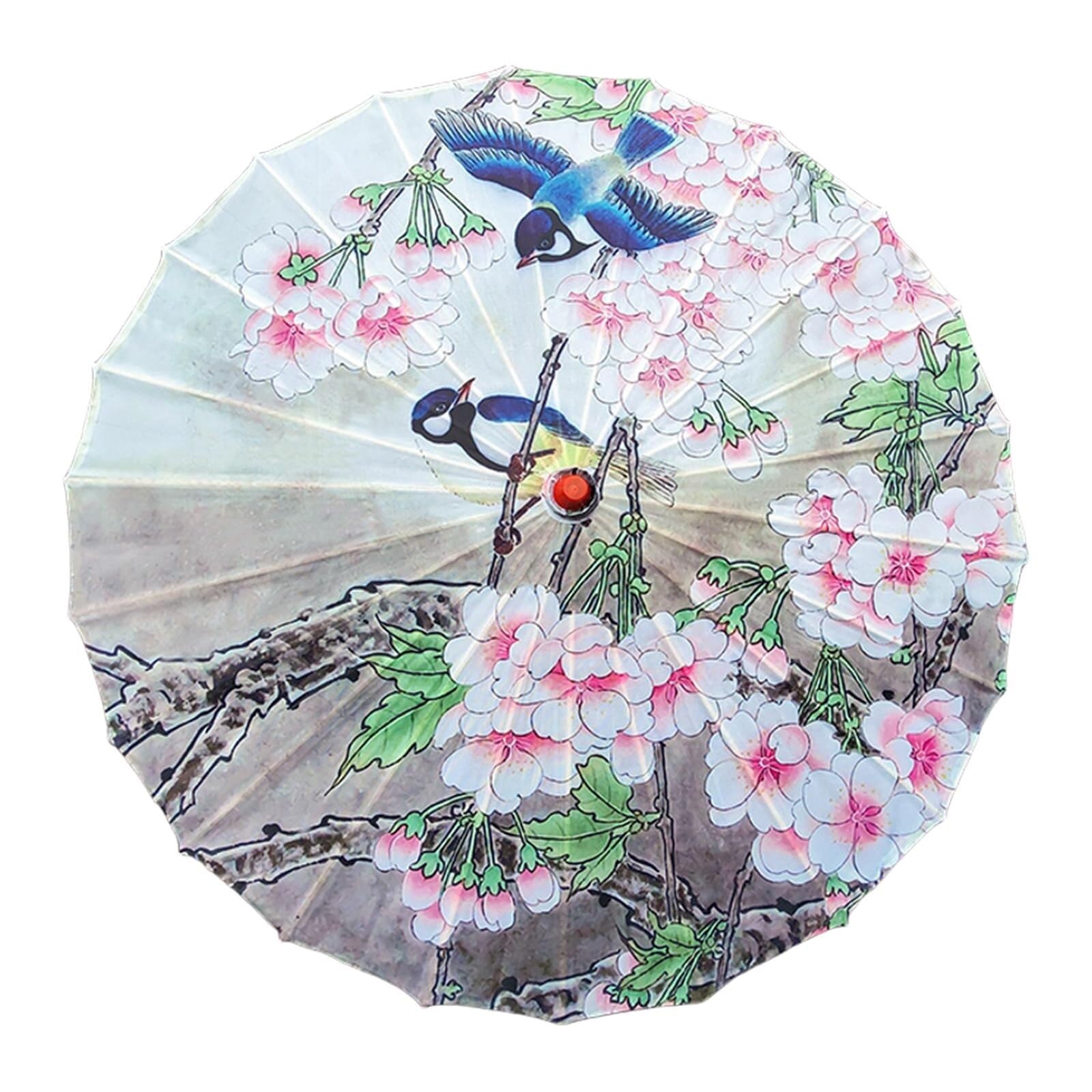 Sombrilla de seda y papel al óleo de 28 pulgadas con diseño de pájaros para decoración exterior