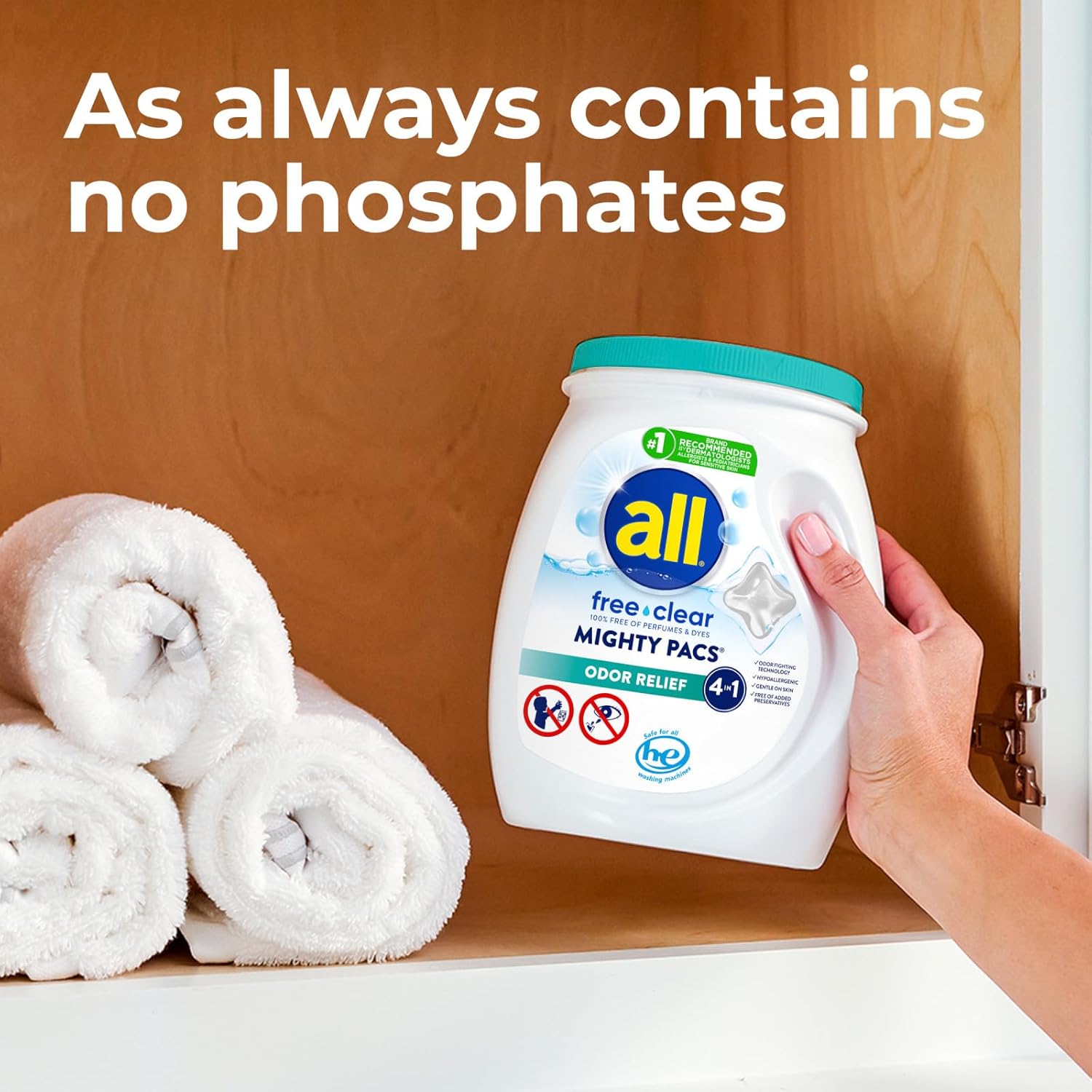 all Unit Dose Laundry Detergent, Mighty Pacs, Free Clear, Odor Relief, 72 Count