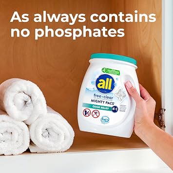all Unit Dose Laundry Detergent, Mighty Pacs, Free Clear, Odor Relief, 72 Count