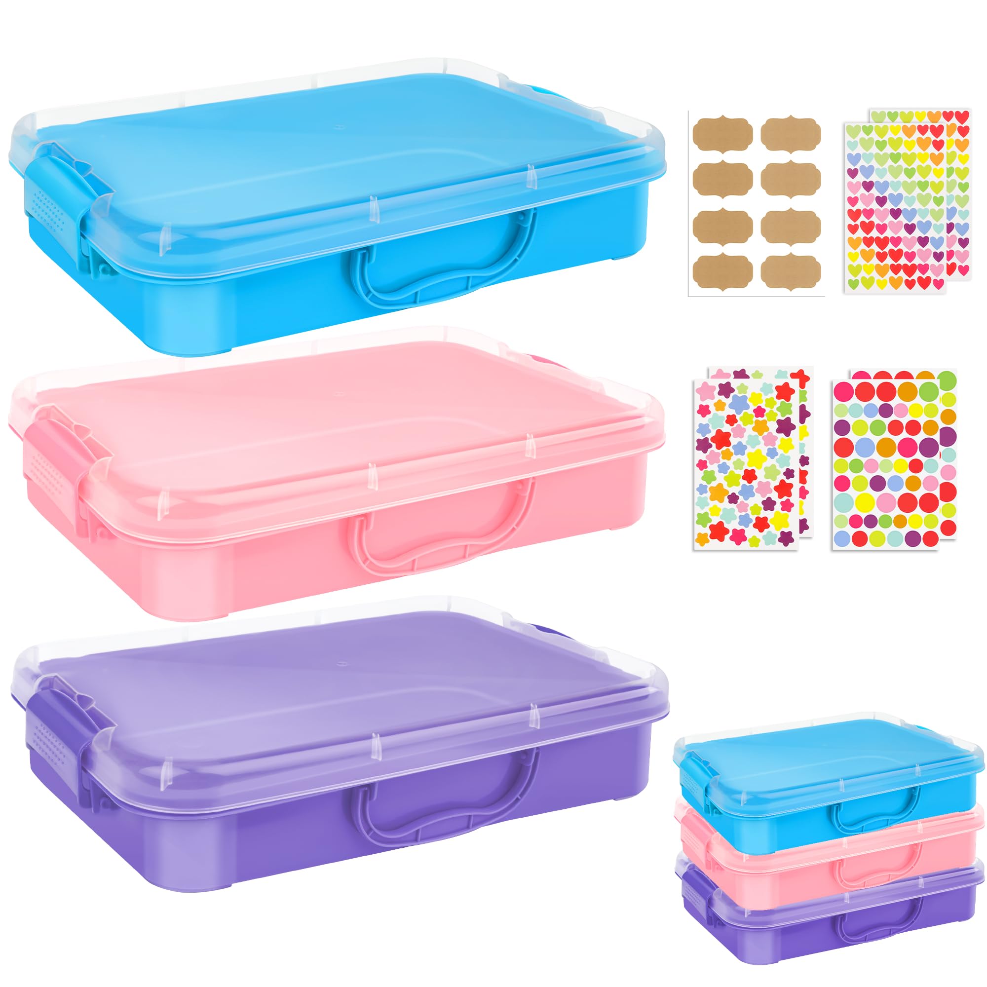 3+7 Pcs Sensory Bin Sand Tray with Lid & 7 Stickers，4 Qt (3.8L) Stackable Storage Containers, Sensory Bin Containers, Organizers for Toys, Sand, Arts, Crafts-Portable Sandbox Toy
