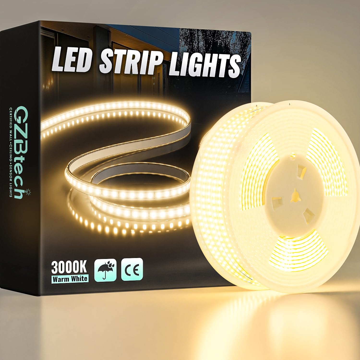 GZBtech Silicone LED Strip Light 30M, 3000K Warm White LED Strip Cabinet Lighting, Cuttable Self-Adhesive Tape Light for Bedroom, Kitchen, Indoor & Outdoor, Decoration and Commercial Use