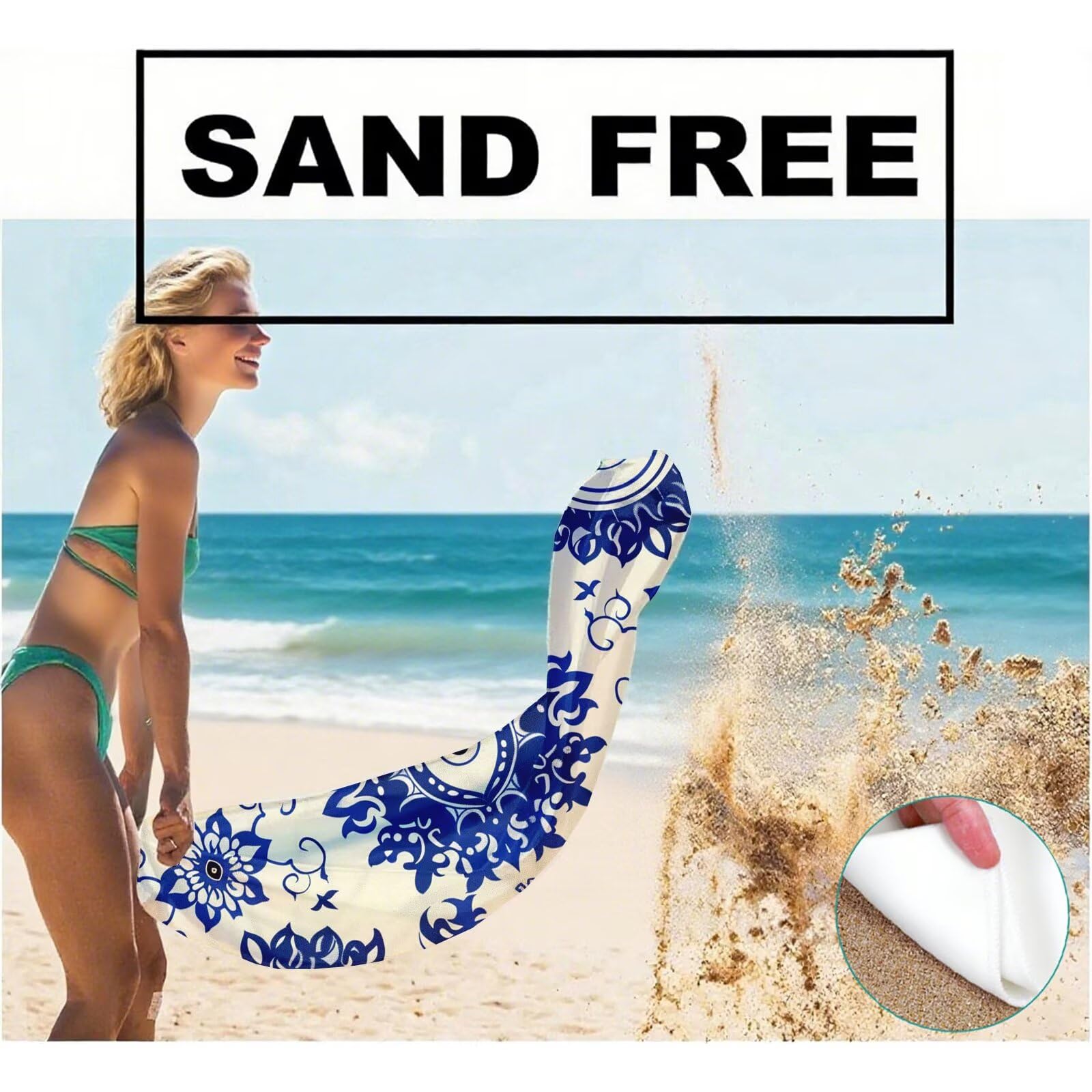 Toallas de Playa Microfibra Azul Toalla Playa Grande 100x180 cm Mujer Hombre Secado Rápido Absorbente Toallas Gimnasio Suave Sin Arena Ligera Toalla Microfibra para Playas Piscina Viajes Camping Q-720
