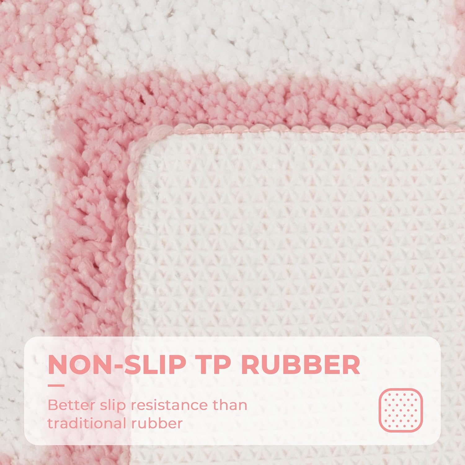 GRANNY SAYS Checkered Pink Bathroom Rugs Decor, 48" x 24", Fluffy Rug, Absorbent Microfiber Ultra Soft Bath Mat Washable, Non-Slip Bath Mats for Bathroom, Cute Floor Mat for Tub, Shower, Bedroom