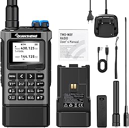 QUANSHENG UV-K1 Walkie Talkie Handheld Ham Radio, 2500mAh High Capacity Battery, 50-600MHz Full Band Receive, Air Band, One Key Frequency Match, Wireless Copy, NOAA, USB-C Charging Two Way Radio