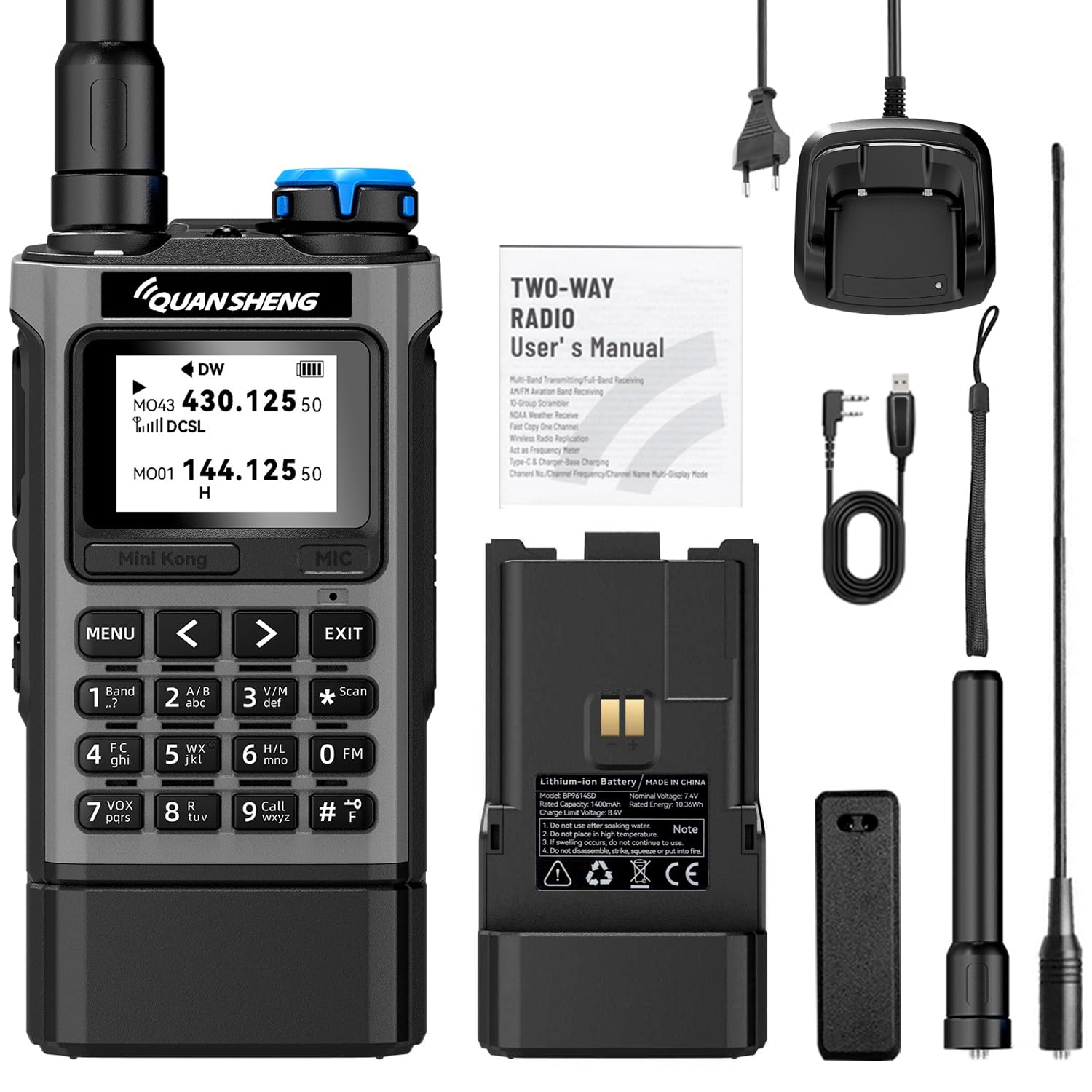 QUANSHENG UV-K1 Walkie Talkie Handheld Ham Radio, 2500mAh High Capacity Battery, 50-600MHz Full Band Receive, Air Band, One Key Frequency Match, Wireless Copy, NOAA, USB-C Charging Two Way Radio - 1