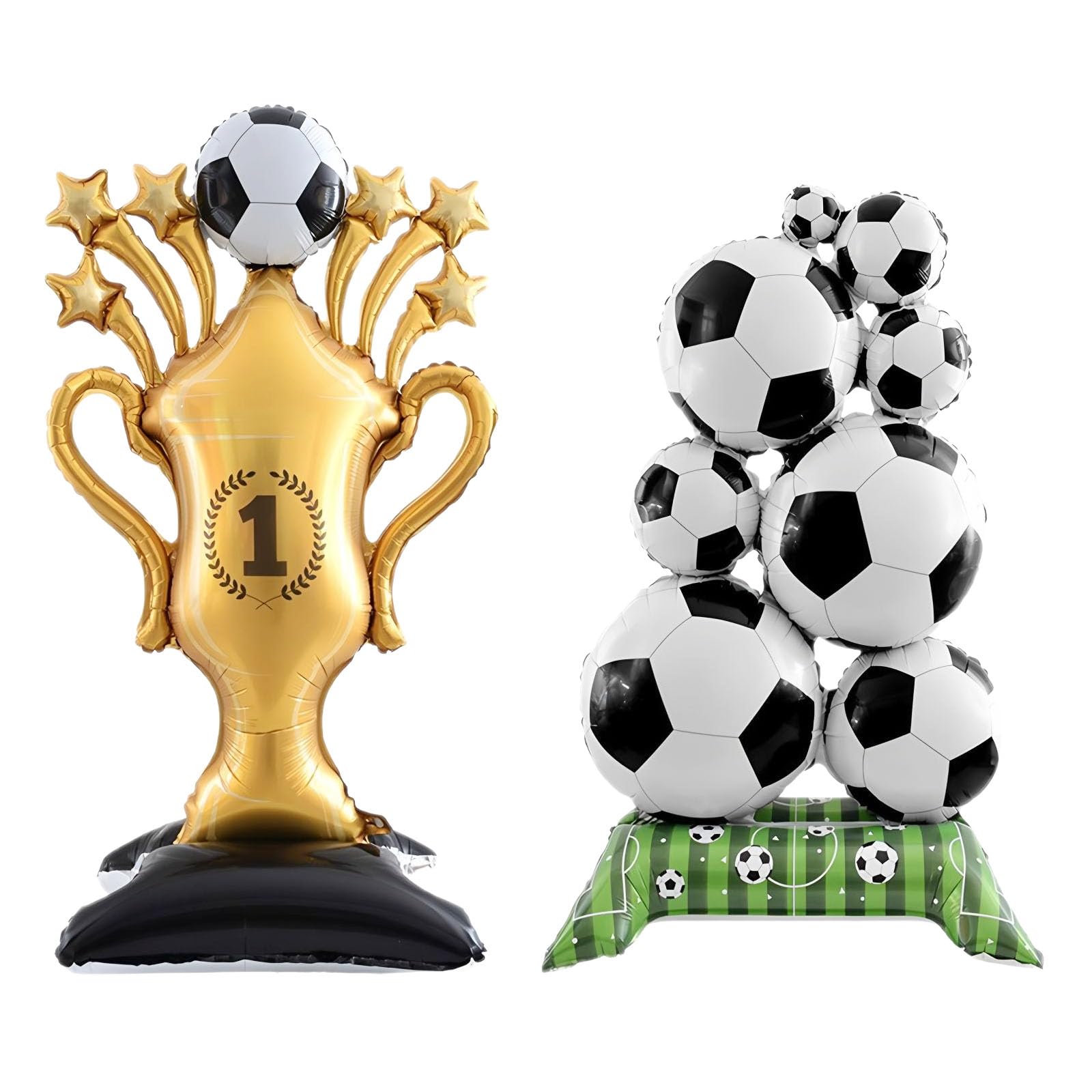 2 Pcs Giant Soccer Trophy Balloon And Soccer Foil Balloons, Free Standing Foil Balloons Party Decorations, 59 Inch Football Balloons for Football Themed Birthday Party Sports Themed Events