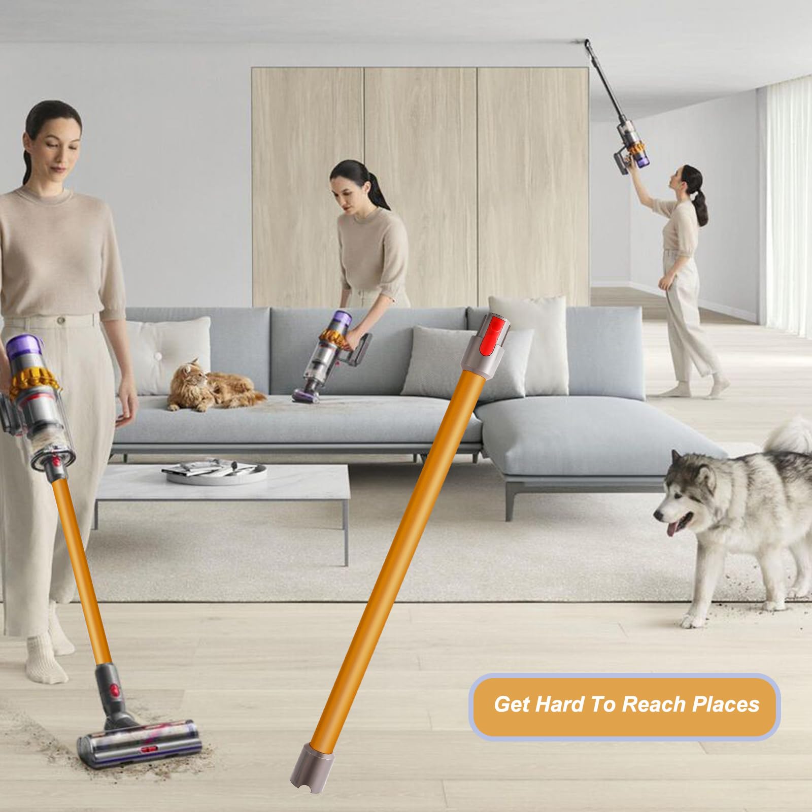 Tubo de Extensión para Dyson V7 V8 V10 V11 V15 Series Aspiradora, Accesorio de Tubo Liberación Rápida Varilla Repuesto, 73 cm (Dorado)