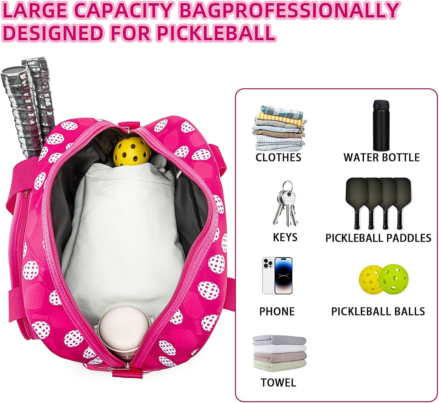 ROYALFAIR Pickleball Bag, Pickleball Tote Bag high-capacity Adjustable Shoulder Strap for Pickleball Paddle Shoulder Bag, Pickleball Bag for Women Men