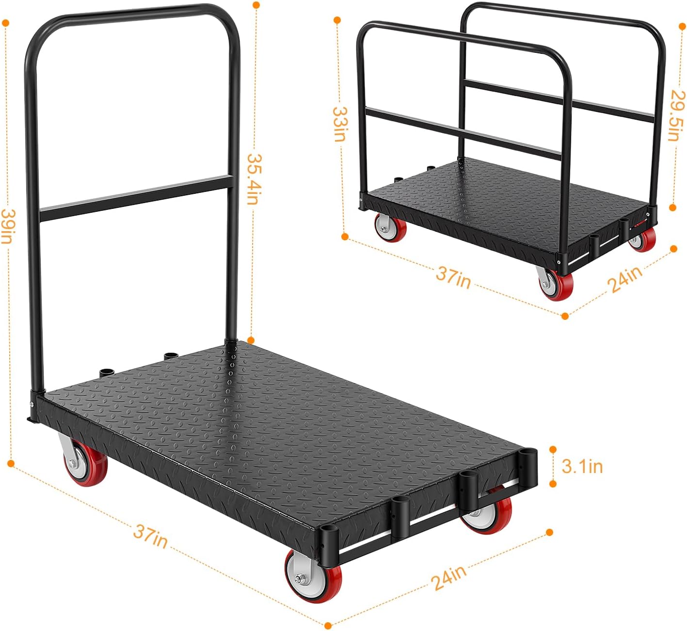 24″ x 37″ Heavy Duty Drywall Cart, 2 in 1 Dolly Cart with Wheels, 2200 LBS Capacity Platform Truck Flatbed Cart with 2 Straps for Moving Luggage, Cargo, Wood
