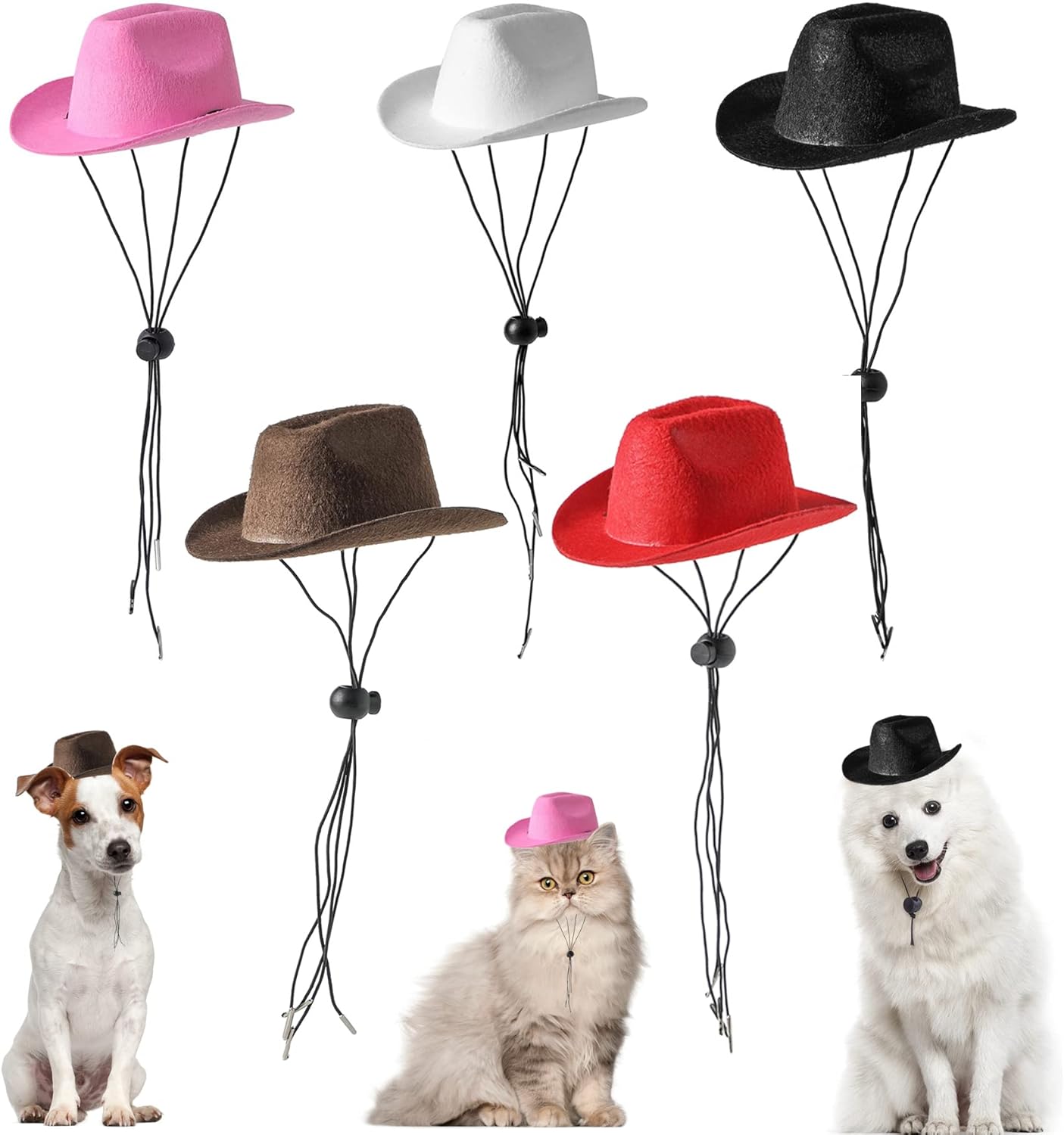 Pai Sence 5pcs Small Dogs Cowboy Hats with Adjustable Stap Puppies Cowboy Cowgirl Hat for Small Pets Cats Western Costume Holiday Party Grooming Accessories : Pet Supplies