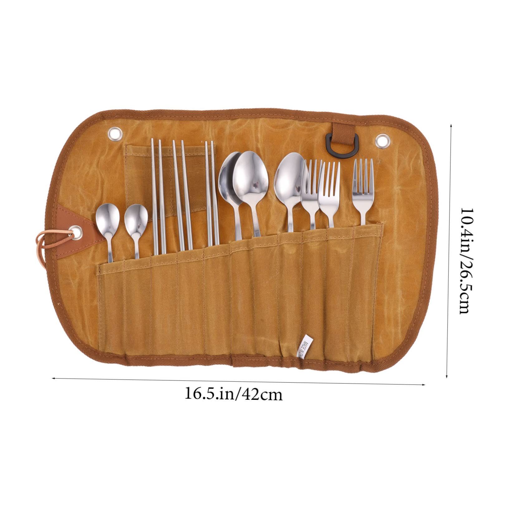 BESTonZON Campingbesteck Satz mit Tasche aus Canvas und Edelstahl Besteckset fürs Picknick mit Integriertem Fach zur Ordnung und Kratzschutz für Outdoor und Indoor